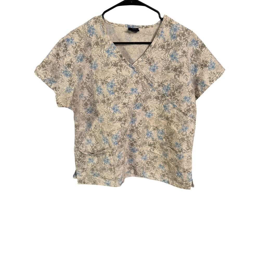 Medgear Scrub Top V Neck - Size Medium - Blue/White /Gray - Medical  Vet Uniform
